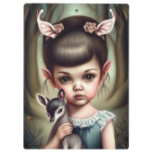 Een jong meisje dat een hert vasthoudt klembord (Achterkant)