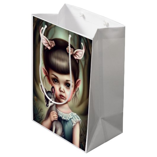 Een jong meisje dat een hert vasthoudt medium cadeauzakje (Achterkant Gekanteld)