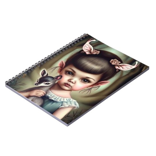 Een jong meisje dat een hert vasthoudt notitieboek (Linkerzijde)