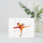 Een jong meisje Ice Skating als sneeuwvlokken Herf Briefkaart (Staand voorkant)
