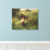 Een jong meisje in een veld canvas afdruk (Insitu (Houten vloer))