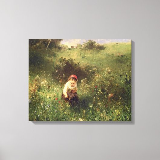 Een jong meisje in een veld canvas afdruk (Voorkant)