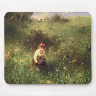 Een jong meisje in een veld muismat