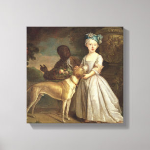 Een jong meisje met een hond en een pagina, 1720-3 canvas afdruk