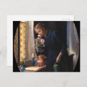 Een jong meisje ruikt naar een Roos van Carl Bloch Briefkaart (Voorkant / Achterkant)