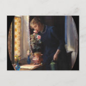 Een jong meisje ruikt naar een Roos van Carl Bloch Briefkaart (Voorkant)