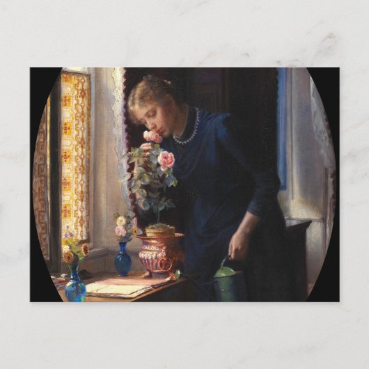 Een jong meisje ruikt naar een Roos van Carl Bloch Briefkaart (Voorkant)