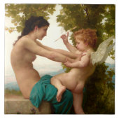 Een jong meisje verdedigt zichzelf tegen Eros Tegeltje (Voorkant)