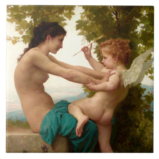 Een jong meisje verdedigt zichzelf tegen Eros Tegeltje (Voorkant)