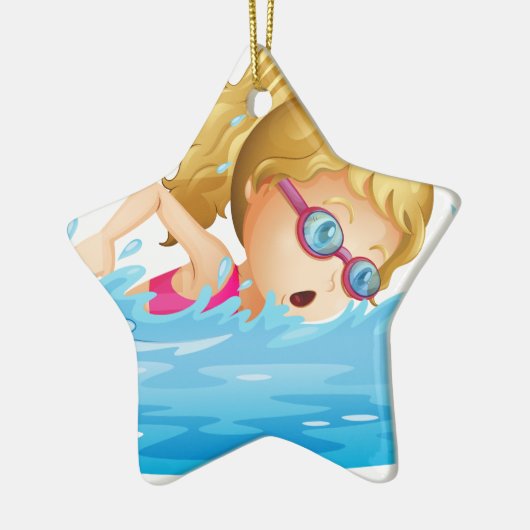 Een jong meisje zwemt keramisch ornament (Links)