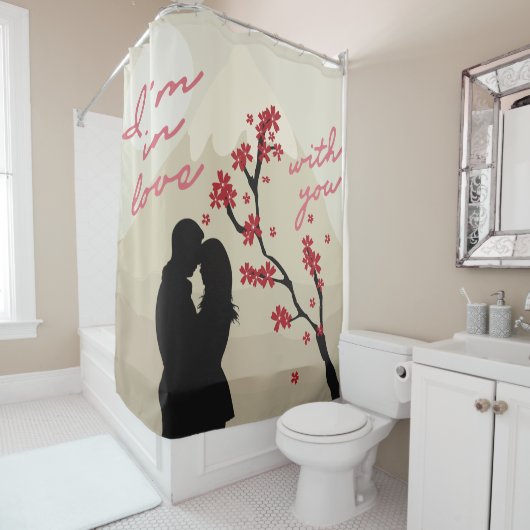 Een jong romantisch stel uit liefde, liefdesverhaa douchegordijn (In situ)