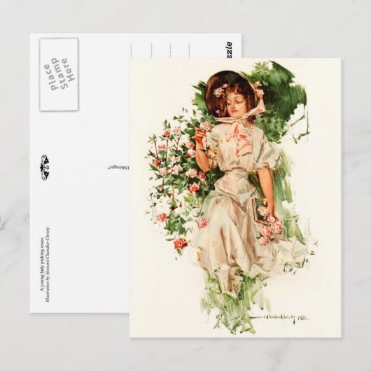 Een jonge dame die Rozen schopt Briefkaart (Voorkant / Achterkant)