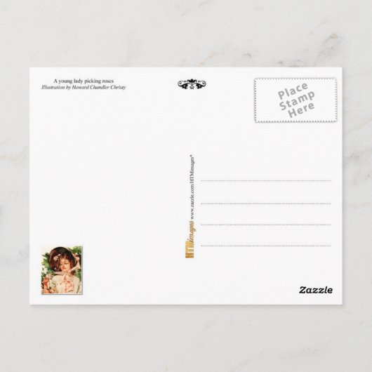 Een jonge dame die Rozen schopt Briefkaart (Achterkant)