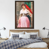 Een jonge dame met een rood ventilator van Eugen v Canvas Afdruk (Insitu (Slaapkamer))