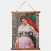 Een jonge dame met een rood ventilator van Eugen v Hangend Wandkleed (Voorkant)