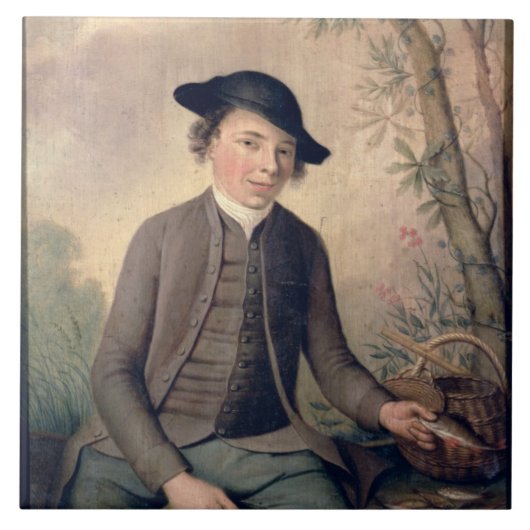 Een jonge Man snijvis, 1782 (paneel) Tegeltje (Voorkant)