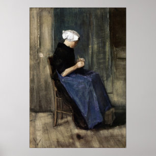 Een jonge Scheveningen Woman Knitting Poster