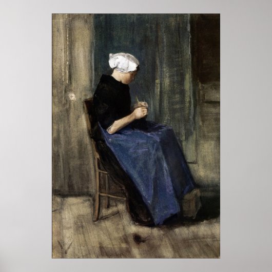 Een jonge Scheveningen Woman Knitting Poster (Voorkant)