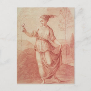 Een jonge vrouw die blote voet loopt in een landsc briefkaart
