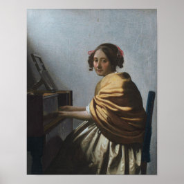 Een jonge vrouw die door Vermeer bij de Virginals Poster