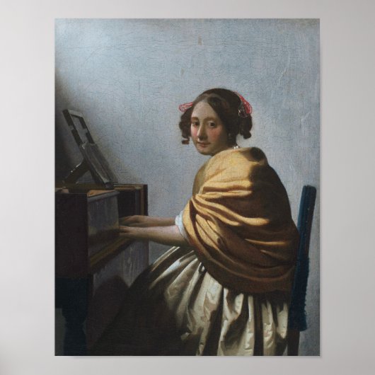 Een jonge vrouw die door Vermeer bij de Virginals Poster (Voorkant)