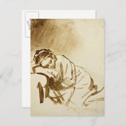 Een jonge vrouw die slaapt c.1654 briefkaart (Voorkant / Achterkant)