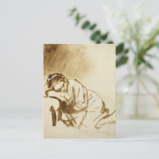 Een jonge vrouw die slaapt c.1654 briefkaart (Staand voorkant)