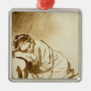 Een jonge vrouw die slaapt c.1654 metalen ornament