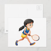 Een jonge vrouw die tennis speelt briefkaart (Voorkant / Achterkant)