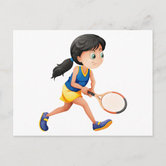 Een jonge vrouw die tennis speelt briefkaart