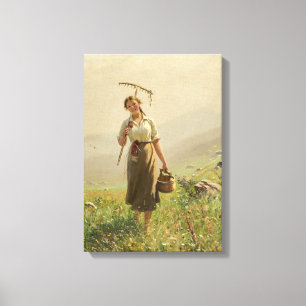 Een jonge vrouw in de weide van Hans Dahl Canvas Afdruk