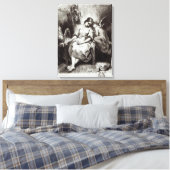 Een jonge vrouw met een engel canvas afdruk (Insitu (Slaapkamer))