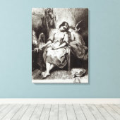 Een jonge vrouw met een engel canvas afdruk (Insitu (Houten vloer))