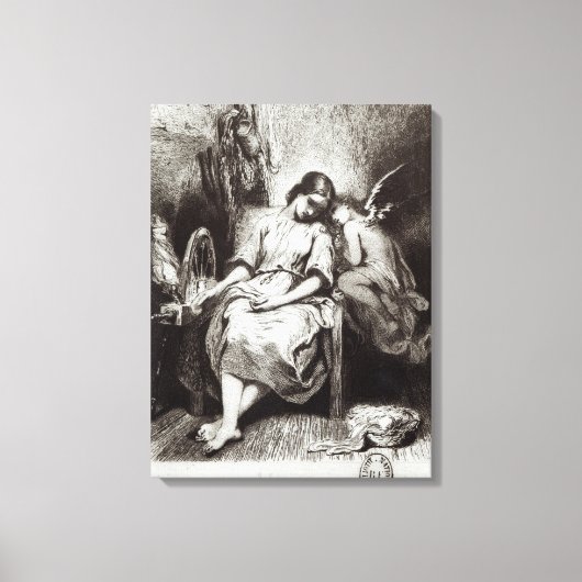 Een jonge vrouw met een engel canvas afdruk (Voorkant)