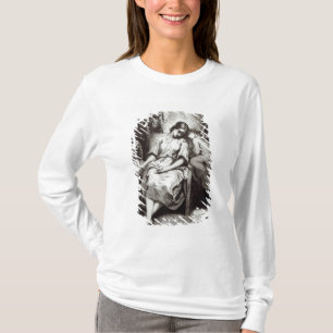 Een jonge vrouw met een engel t-shirt