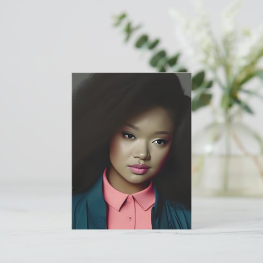 Een jonge vrouw met een zelfverzekerd briefkaart (Staand voorkant)