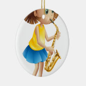Een jongedame die speelt met de saxofone keramisch ornament (Rechts)