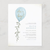 Een jongen | Begroting blauwe ballon Baby shower (Voorkant)