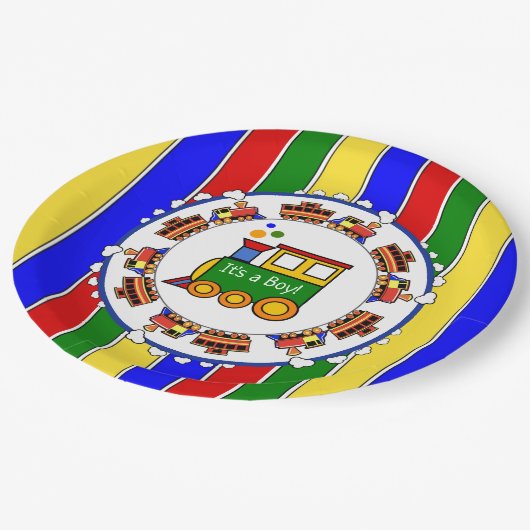 Een jongen, Choo Choo Train Baby shower Party Papieren Bordje (Gekanteld)