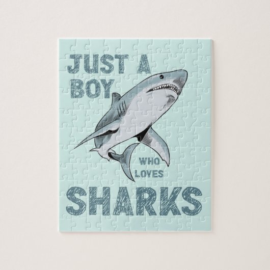Een jongen die dol is op haaienliefhebbers legpuzzel (Verticaal)