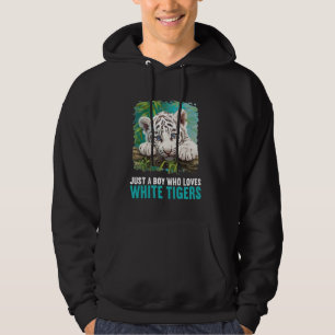 Een jongen die dol is op witte tijgers hoodie