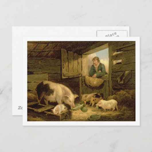 Een jongen die een Varkenskot van het Varken, 1794 Briefkaart (Voorkant / Achterkant)