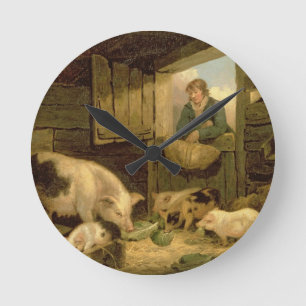 Een jongen die een varkensstaart bekijkt, 1794 (ol ronde klok