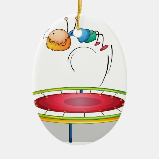 Een jongen die trampoline speelt keramisch ornament (Voorkant)