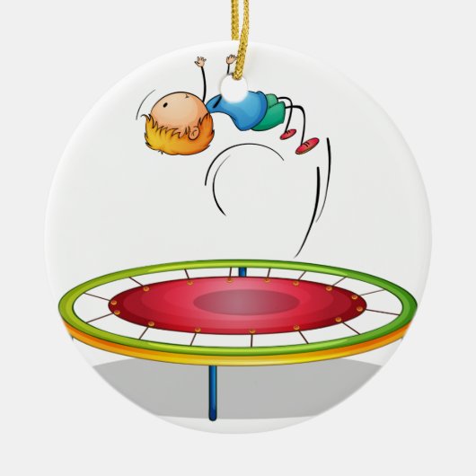 Een jongen die trampoline speelt keramisch ornament (Voorkant)