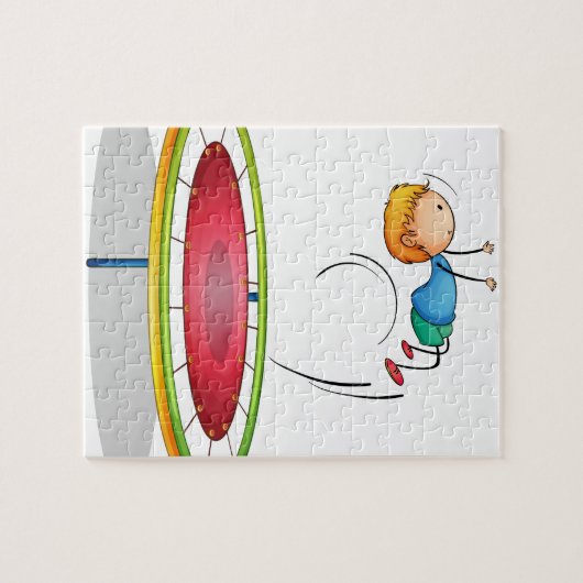 Een jongen die trampoline speelt legpuzzel (Horizontaal)