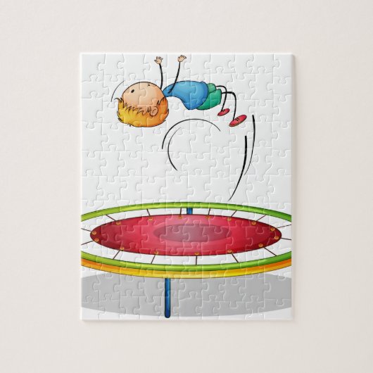 Een jongen die trampoline speelt legpuzzel (Verticaal)