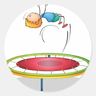 Een jongen die trampoline speelt ronde sticker