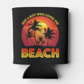 Een jongen die van het strand houdt blikjeskoeler (Achterkant)