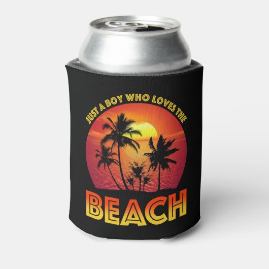 Een jongen die van het strand houdt blikjeskoeler (Blikje Achterkant)